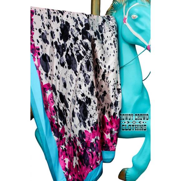 NEW ROWDY CROWD women's cool cowhide wild rag in fuchsia pink and turquoise - Picture 2 of 2
